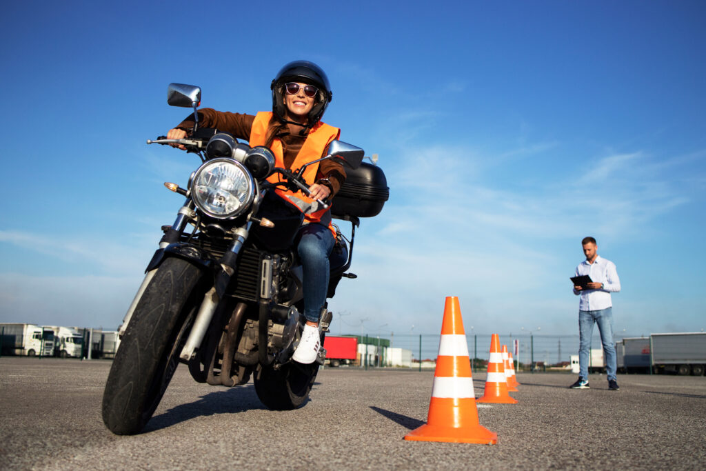 California Motorcycle License - driver goes through motorcycle test