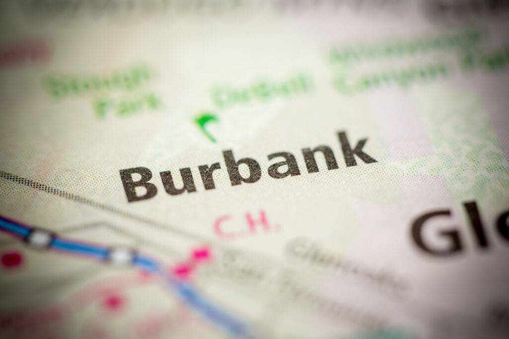 Burbank California on a map