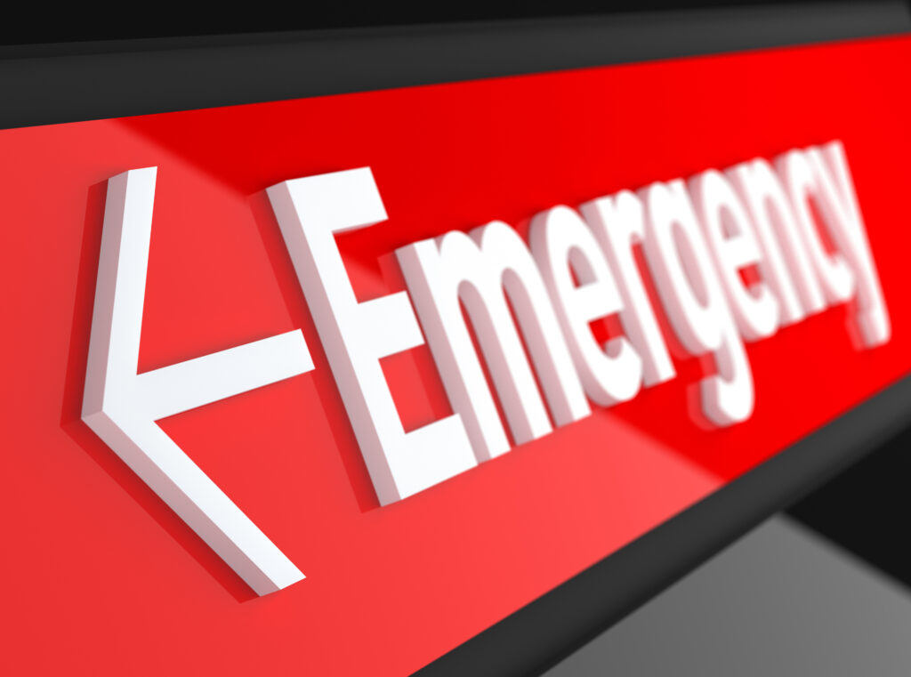 Cartel de urgencias: un viaje a urgencias podría ser el resultado de una lesión en un viaje de estudios