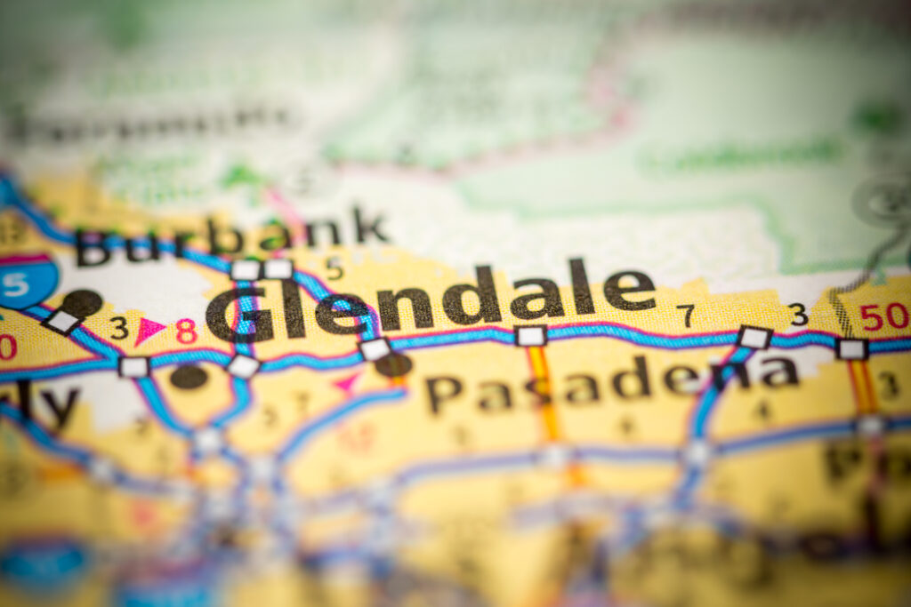 Glendale, California on a map